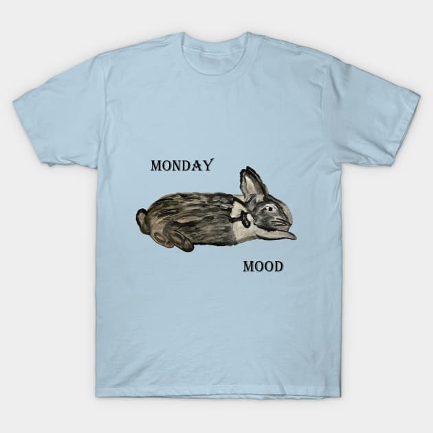 Monday Mood Black and White Rabbit T-Shirt by Anke Wonder 